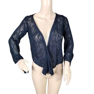 Romwe Womens Crochet Cropped Cardigan Long Sleeve Open Front Fairy Black Size S‎